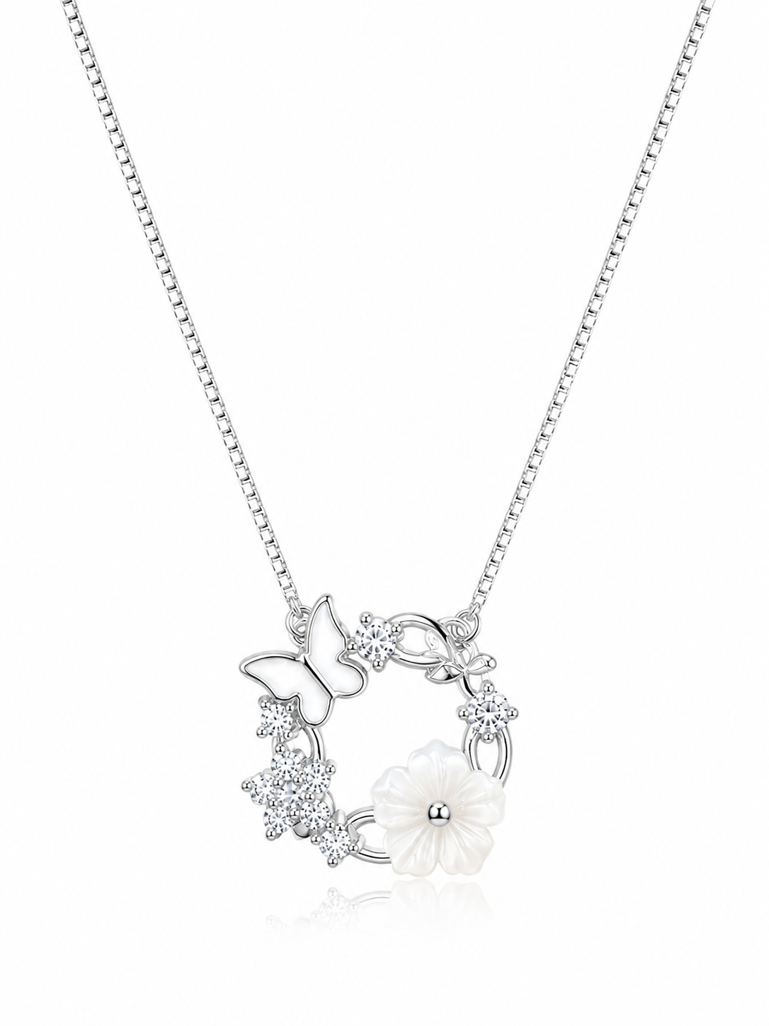 925 Sterling Silver Floral Circle Pendant Necklace - Silver Finish - alternate view