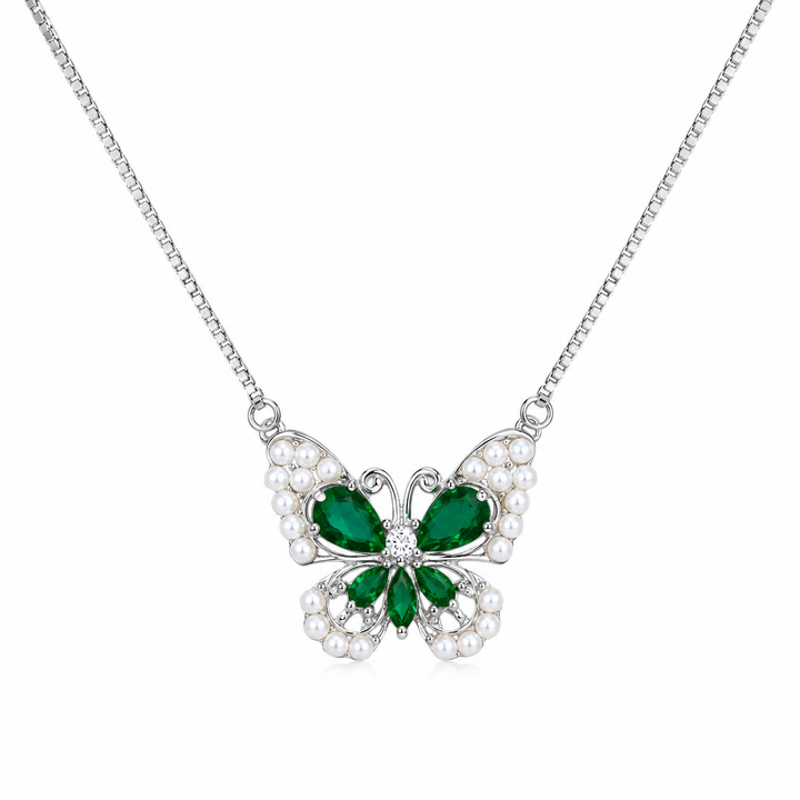 925 Sterling Silver Green Butterfly Pendant Necklace - Silver Finish - alternate view
