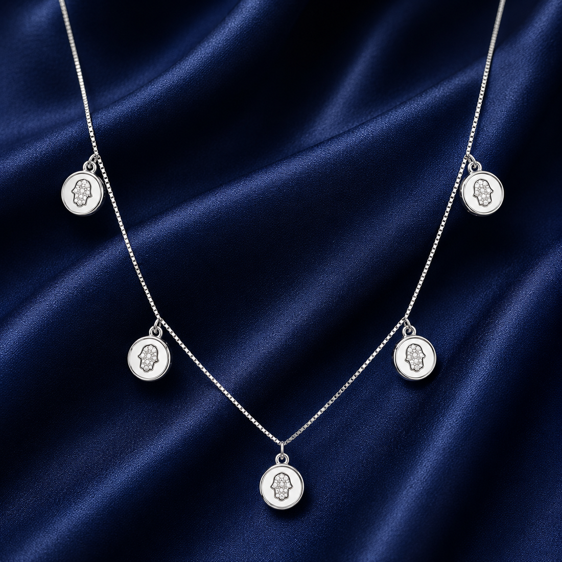925 Sterling Silver Double Drop Charm Pendant Necklace - Silver Finish - front view