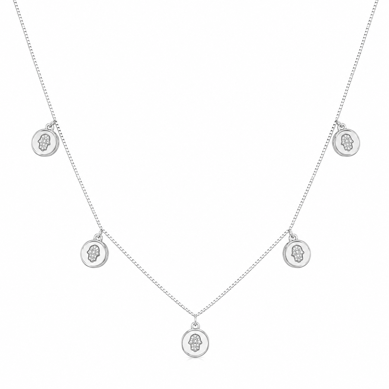 925 Sterling Silver Double Drop Charm Pendant Necklace - Silver Finish - alternate view