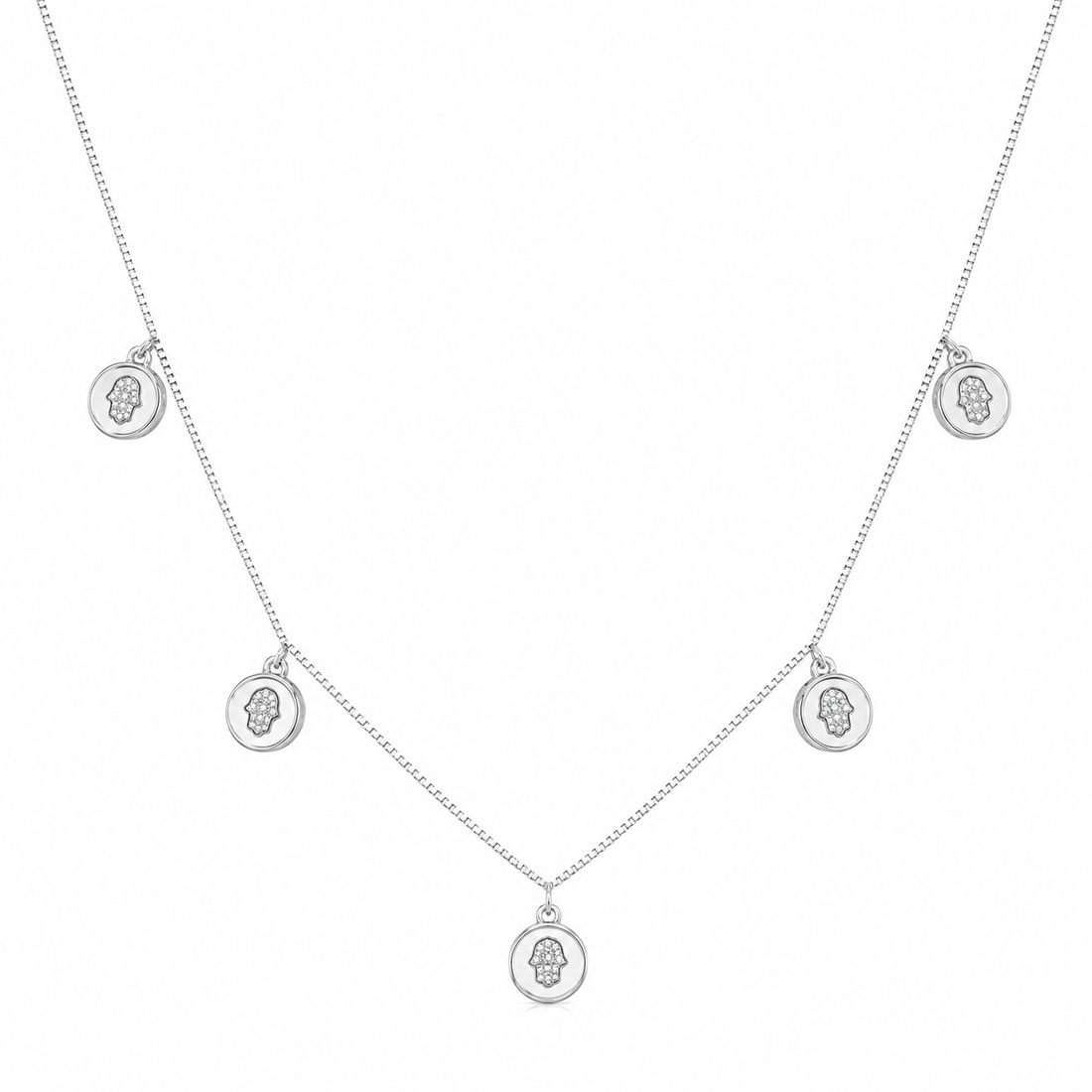 925 Sterling Silver Double Drop Charm Pendant Necklace - Silver Finish - alternate view