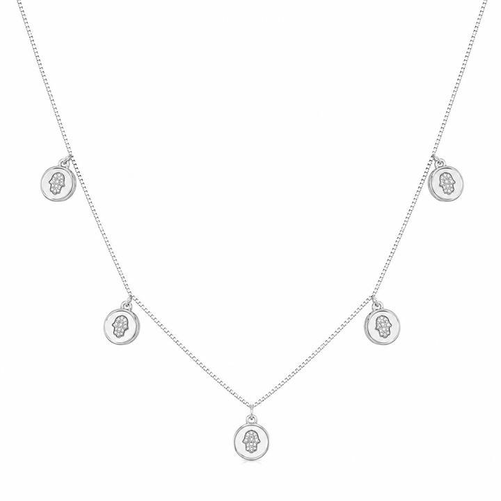 925 Sterling Silver Double Drop Charm Pendant Necklace - Silver Finish - alternate view