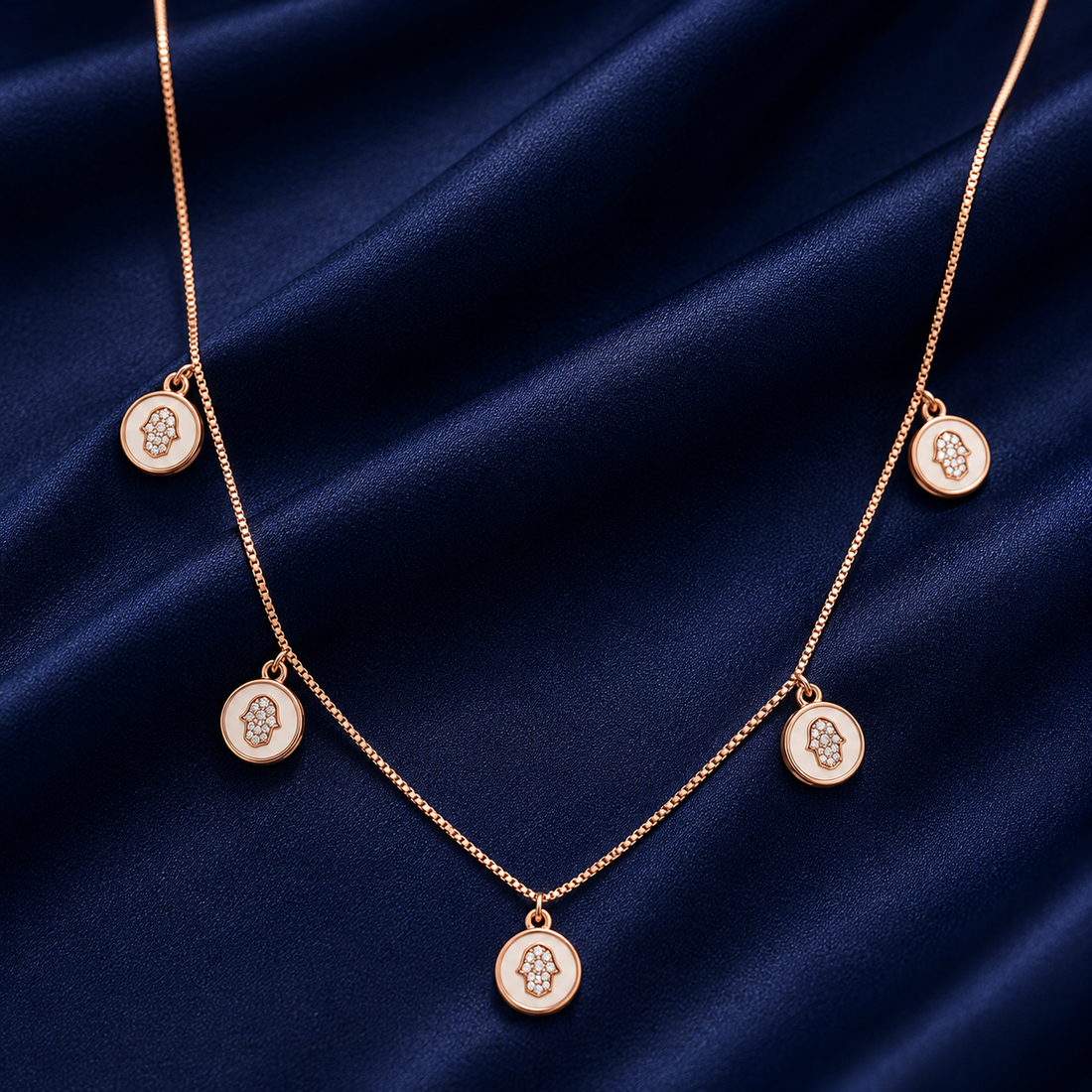 925 Sterling Silver Double Drop Charm Pendant Necklace - Rose Gold Finish - front view