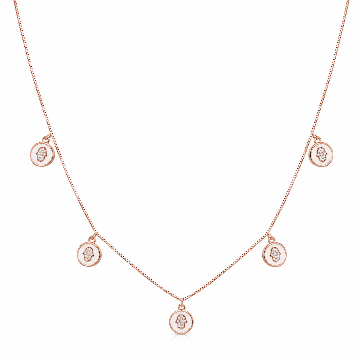 925 Sterling Silver Double Drop Charm Pendant Necklace - Rose Gold Finish - alternate view