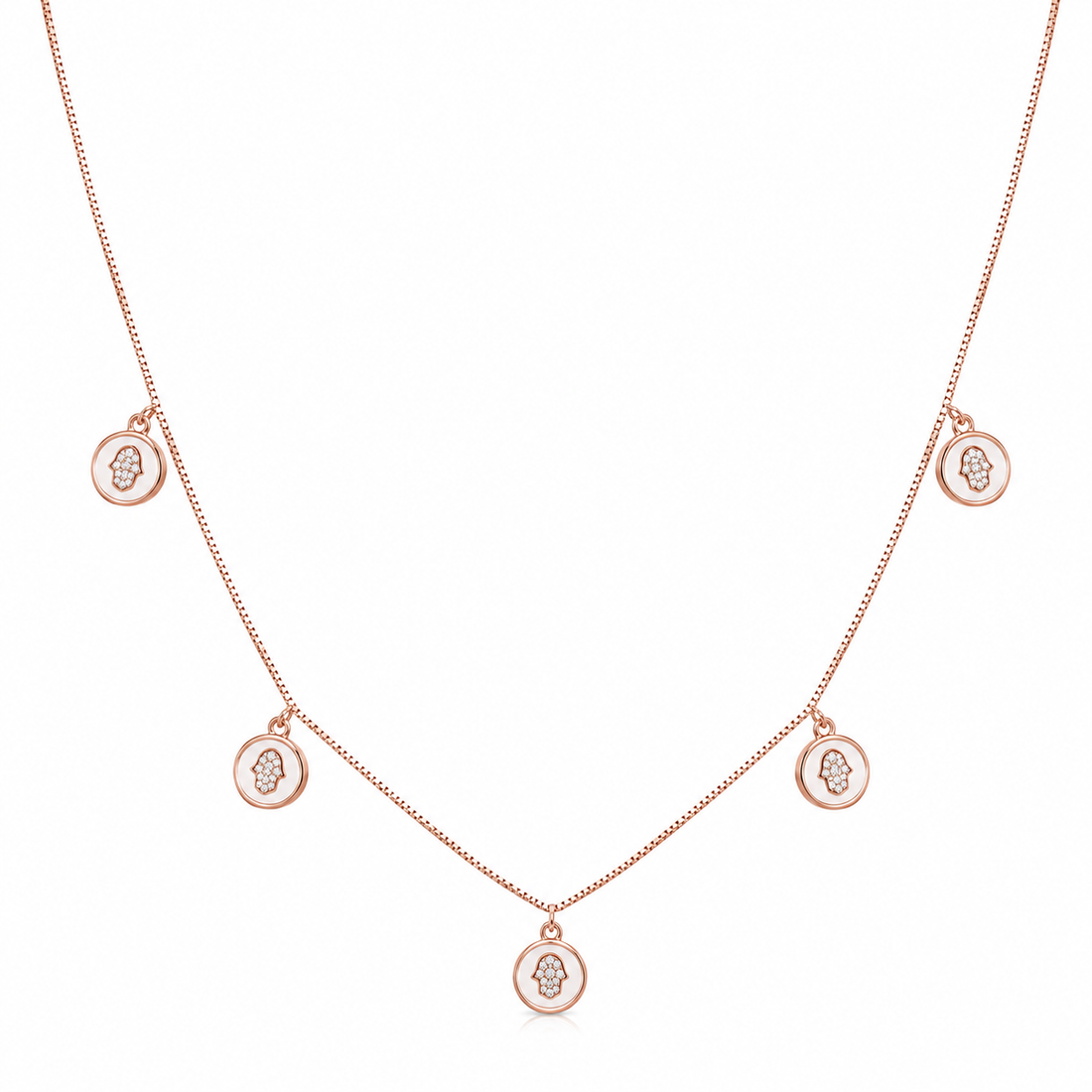 925 Sterling Silver Double Drop Charm Pendant Necklace - Rose Gold Finish - alternate view
