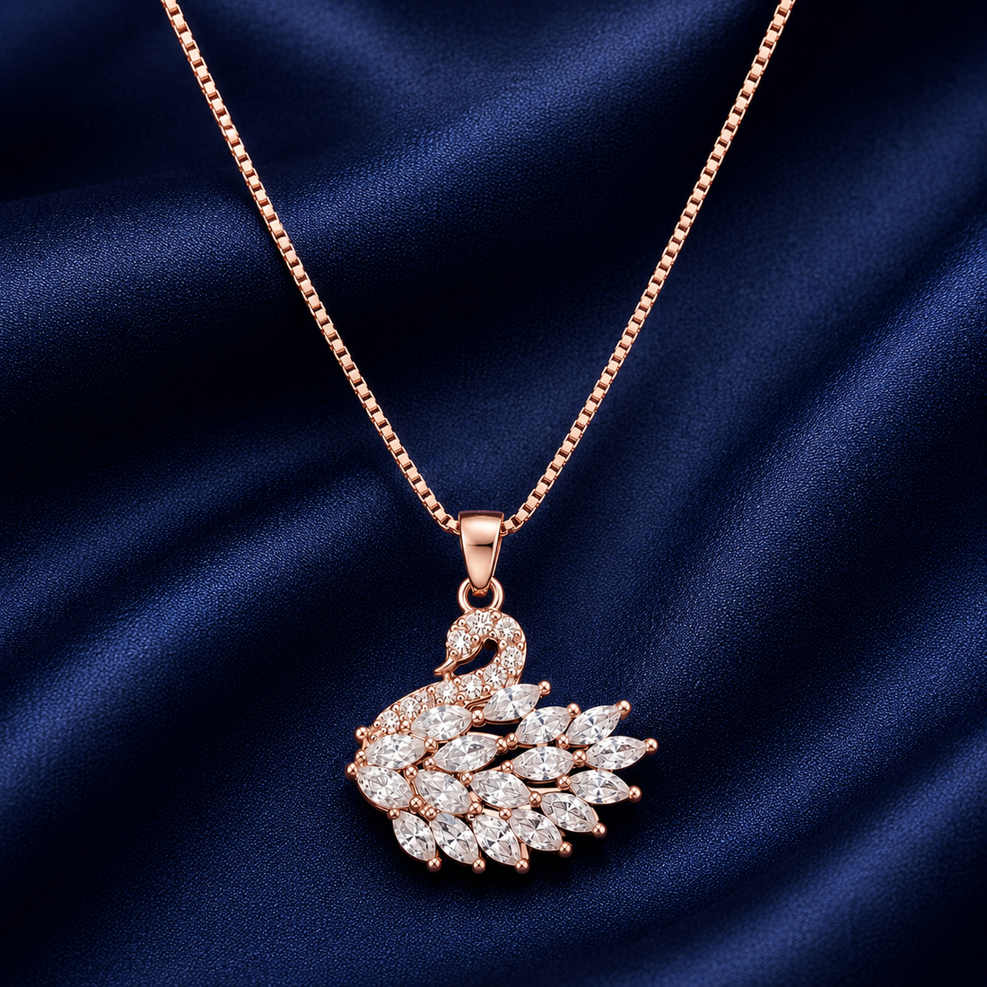 925 Sterling Silver Sunburst Floral Pendant Necklace - Rose Gold Finish - front view