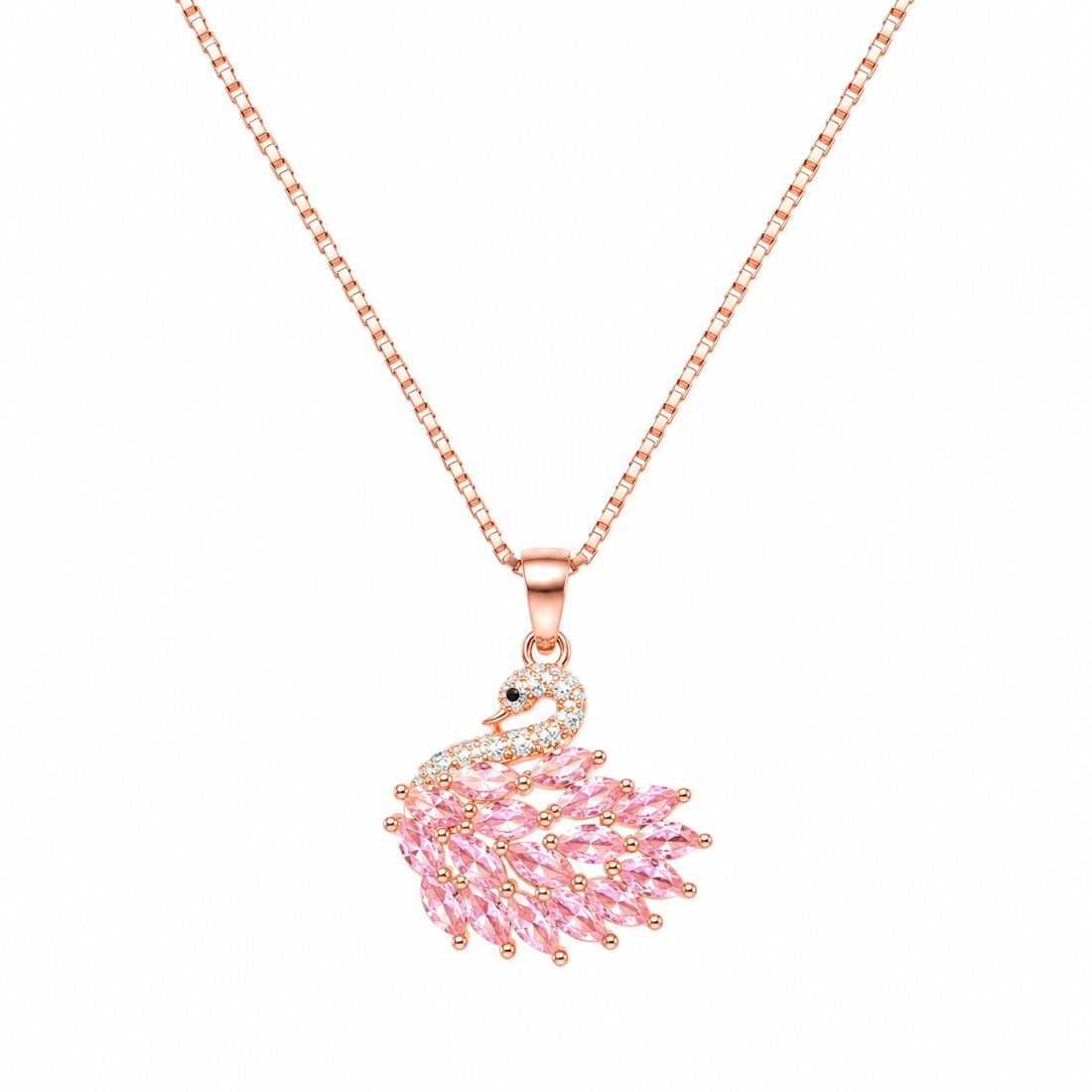 925 Sterling Silver Pink Sunburst Floral Pendant Necklace - Rose Gold Finish - front view