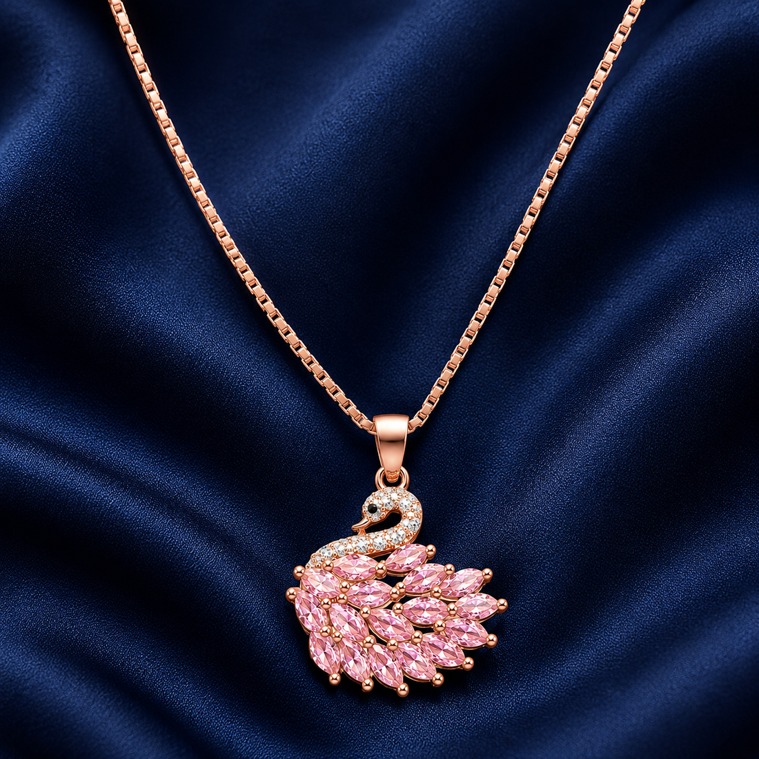 925 Sterling Silver Pink Sunburst Floral Pendant Necklace - Rose Gold Finish - alternate view