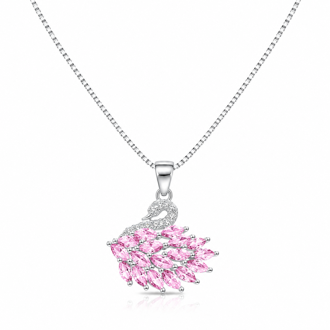 925 Sterling Silver Pink Sunburst Floral Pendant Necklace - Silver Finish - front view