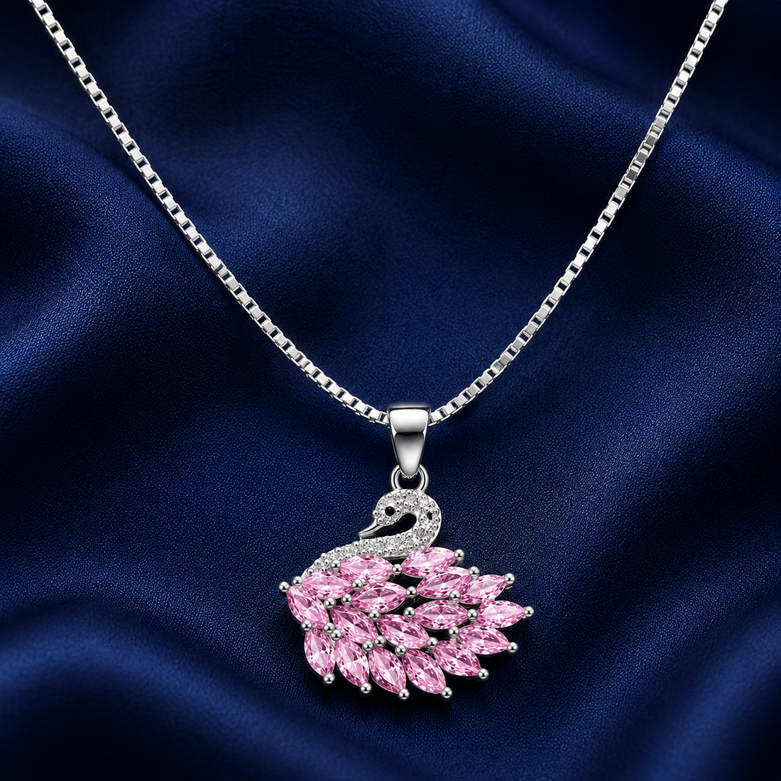 925 Sterling Silver Pink Sunburst Floral Pendant Necklace - Silver Finish - alternate view