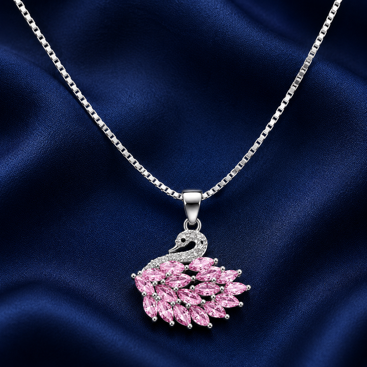 925 Sterling Silver Pink Sunburst Floral Pendant Necklace - Silver Finish - alternate view
