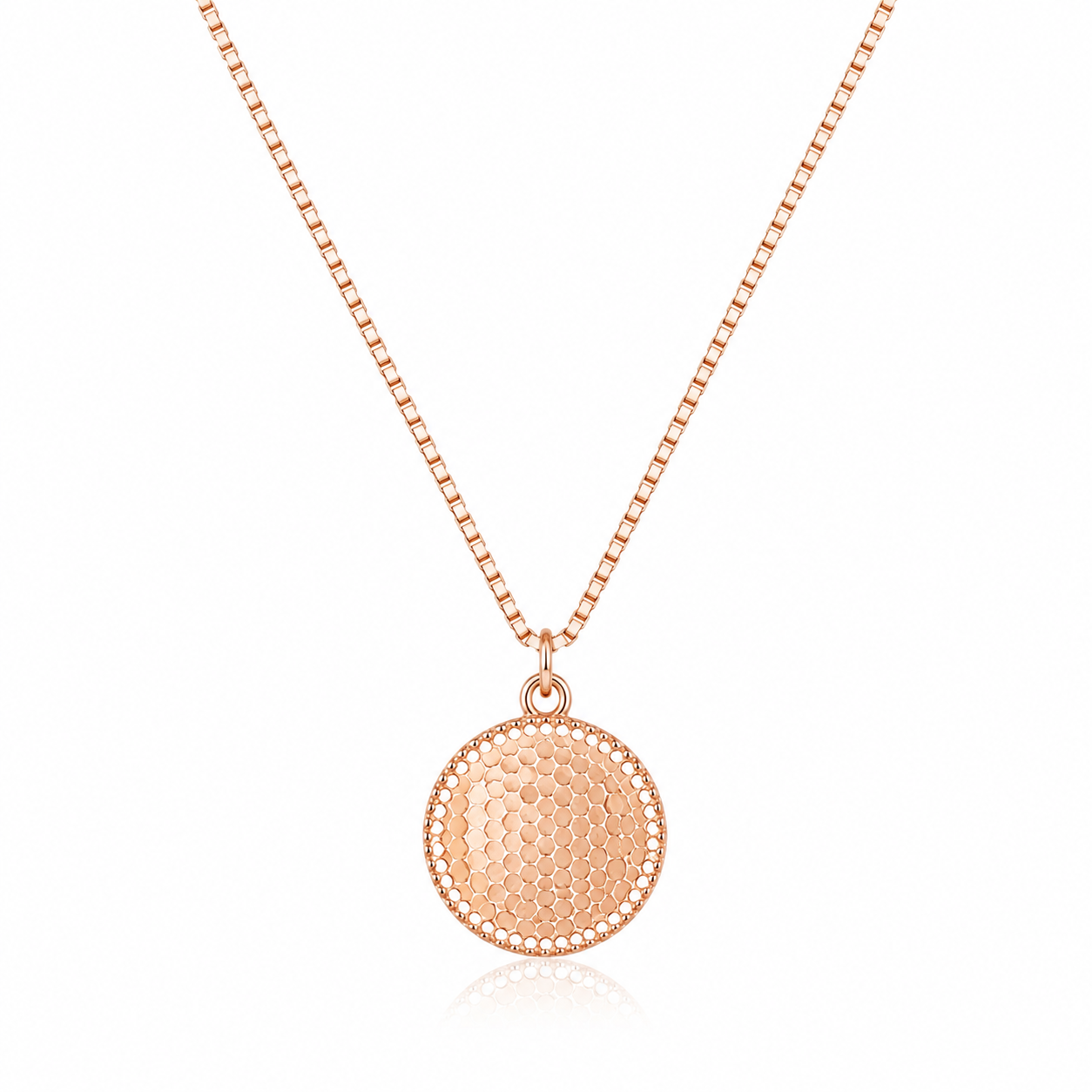 925 Sterling Silver Minimal Round Disc Pendant Necklace - Rose Gold Finish - front view