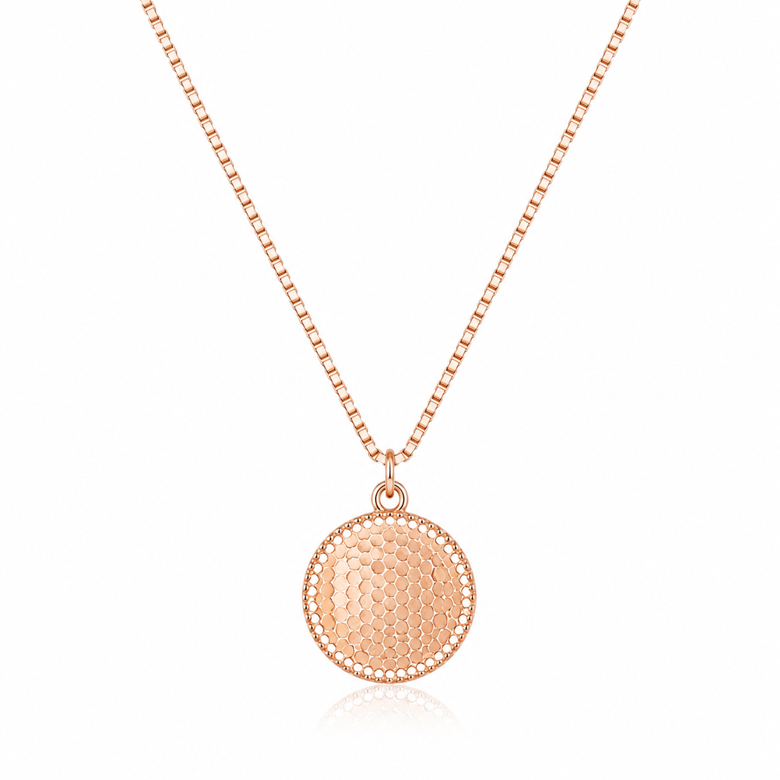 925 Sterling Silver Minimal Round Disc Pendant Necklace - Rose Gold Finish - front view