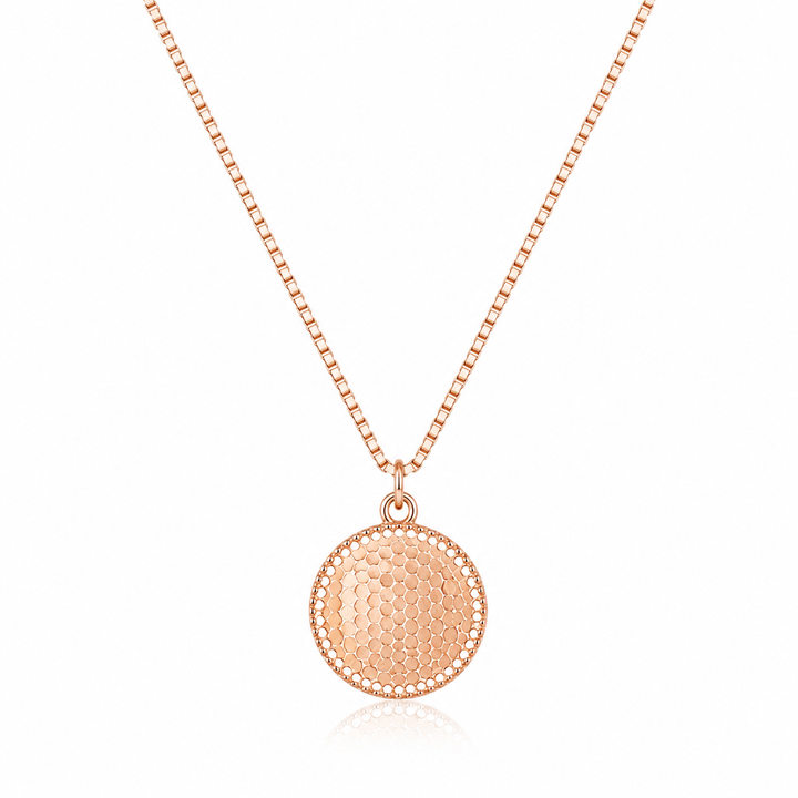 925 Sterling Silver Minimal Round Disc Pendant Necklace - Rose Gold Finish - front view