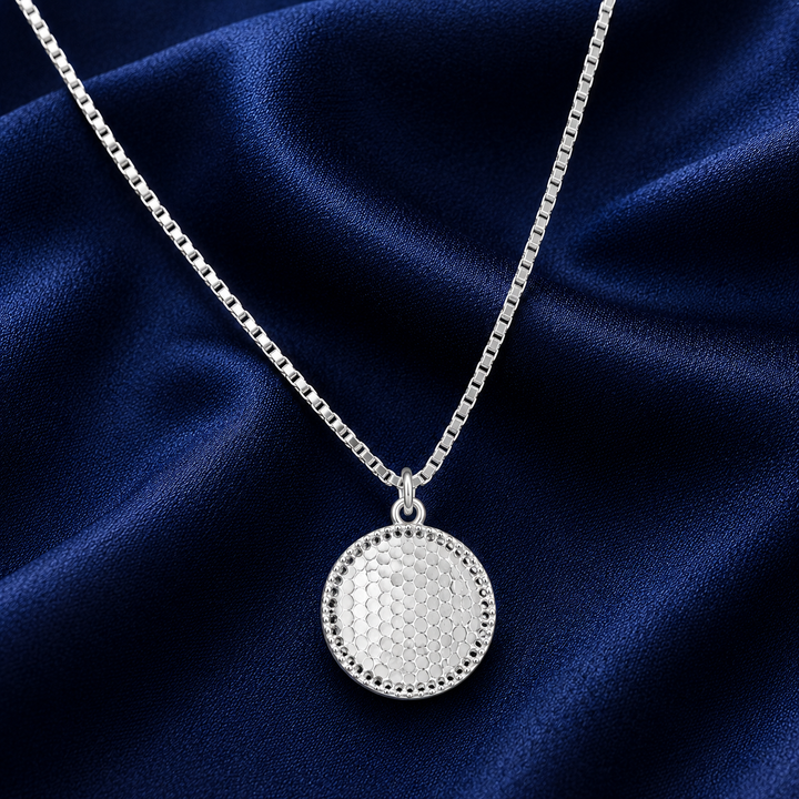 925 Sterling Silver Minimal Round Disc Pendant Necklace - Silver Finish - front view