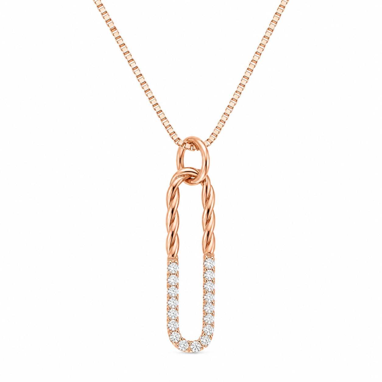 925 Sterling Silver Elongated Bar Pendant Necklace - Rose Gold Finish - front view