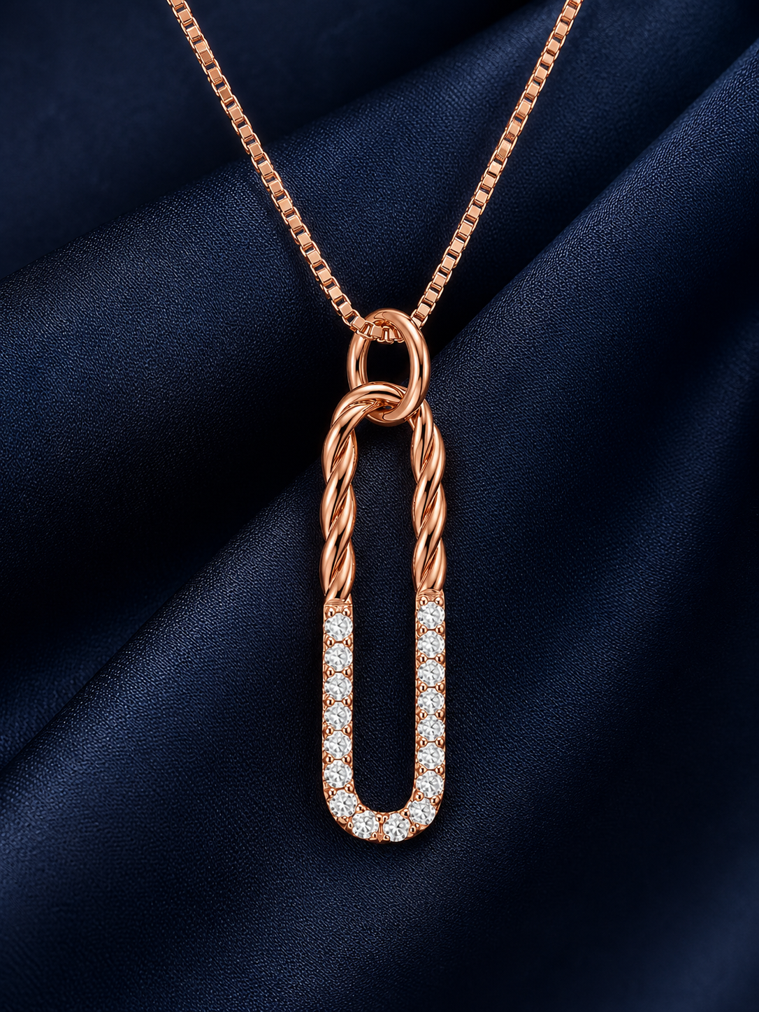 925 Sterling Silver Elongated Bar Pendant Necklace - Rose Gold Finish - alternate view