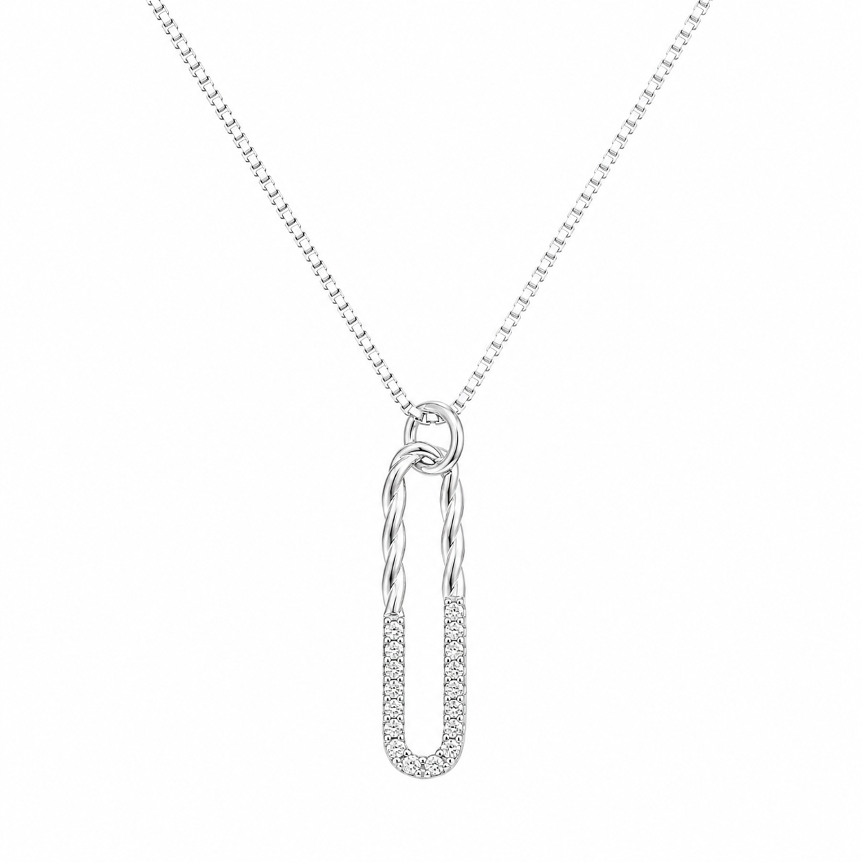 925 Sterling Silver Elongated Bar Pendant Necklace - Silver Finish - front view