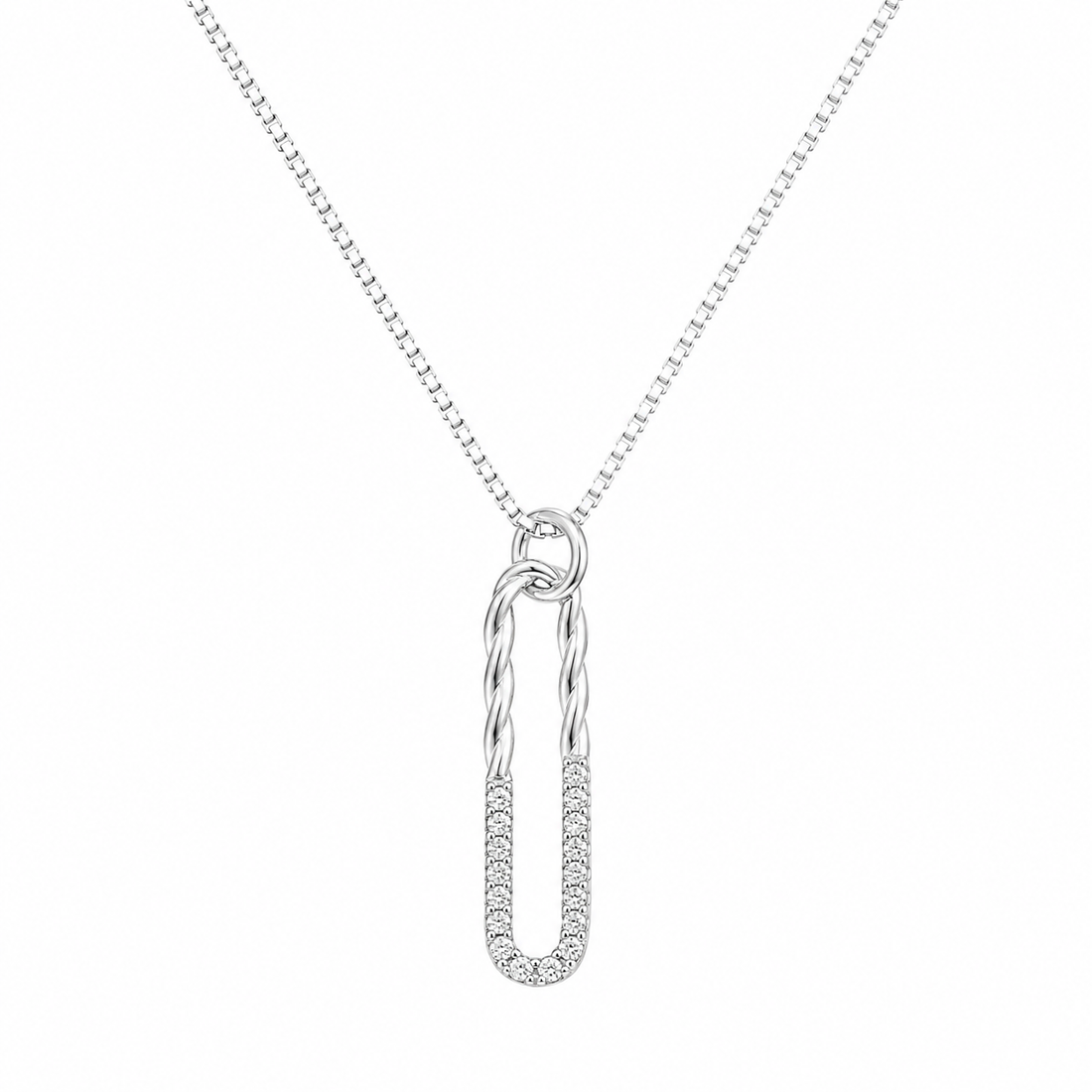 925 Sterling Silver Elongated Bar Pendant Necklace - Silver Finish - front view