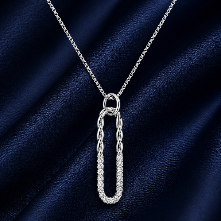 925 Sterling Silver Elongated Bar Pendant Necklace - Silver Finish - alternate view