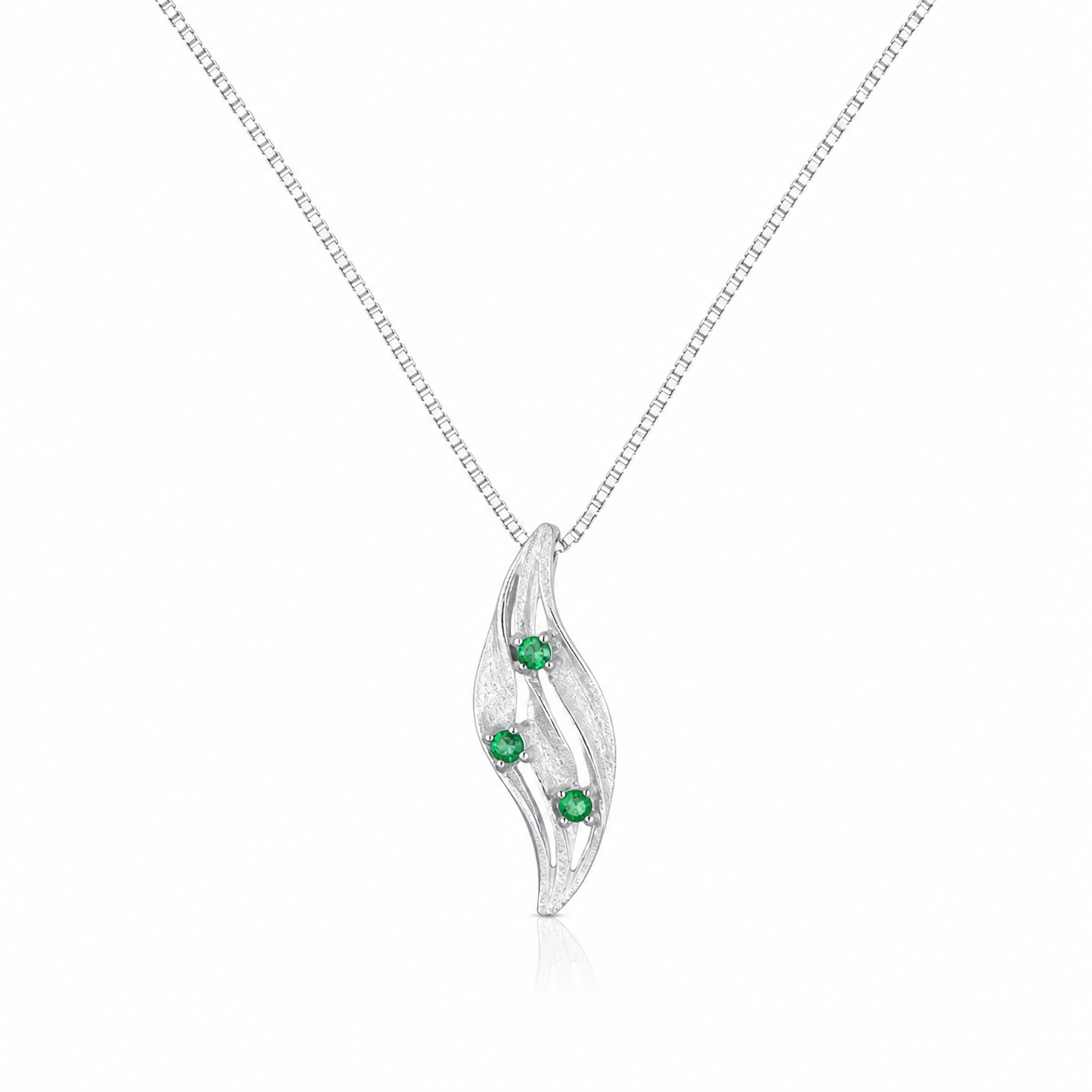 925 Sterling Silver Green Leaf Drop Pendant Necklace - Silver Finish - front view