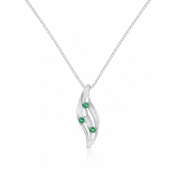 925 Sterling Silver Green Leaf Drop Pendant Necklace - Silver Finish - front view
