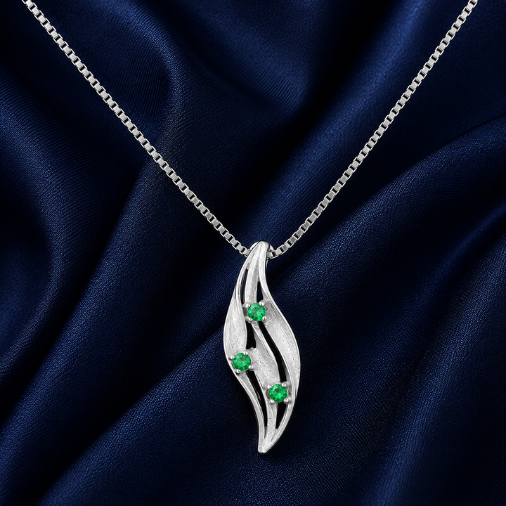 925 Sterling Silver Green Leaf Drop Pendant Necklace - Silver Finish - alternate view