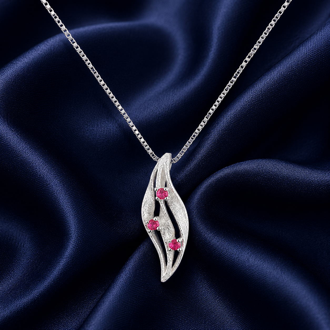 925 Sterling Silver Pink Leaf Drop Pendant Necklace - Silver Finish - alternate view