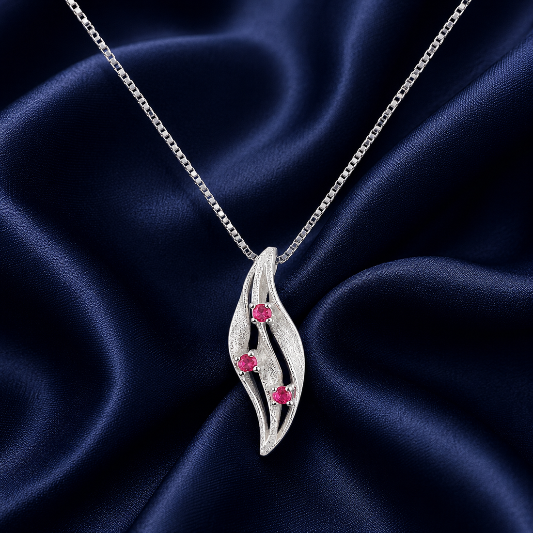 925 Sterling Silver Pink Leaf Drop Pendant Necklace - Silver Finish - alternate view