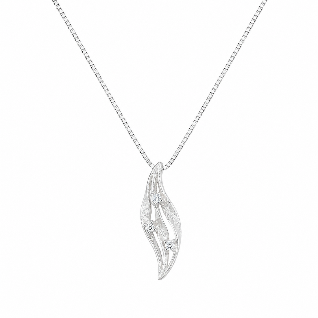 925 Sterling Silver White Leaf Drop Pendant Necklace - Silver Finish - front view