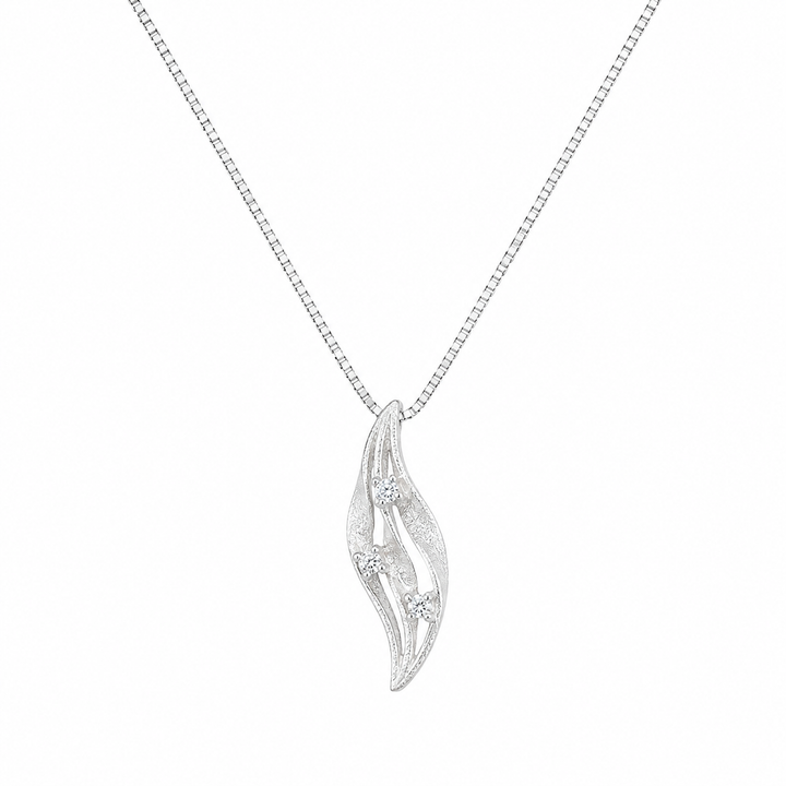 925 Sterling Silver White Leaf Drop Pendant Necklace - Silver Finish - front view
