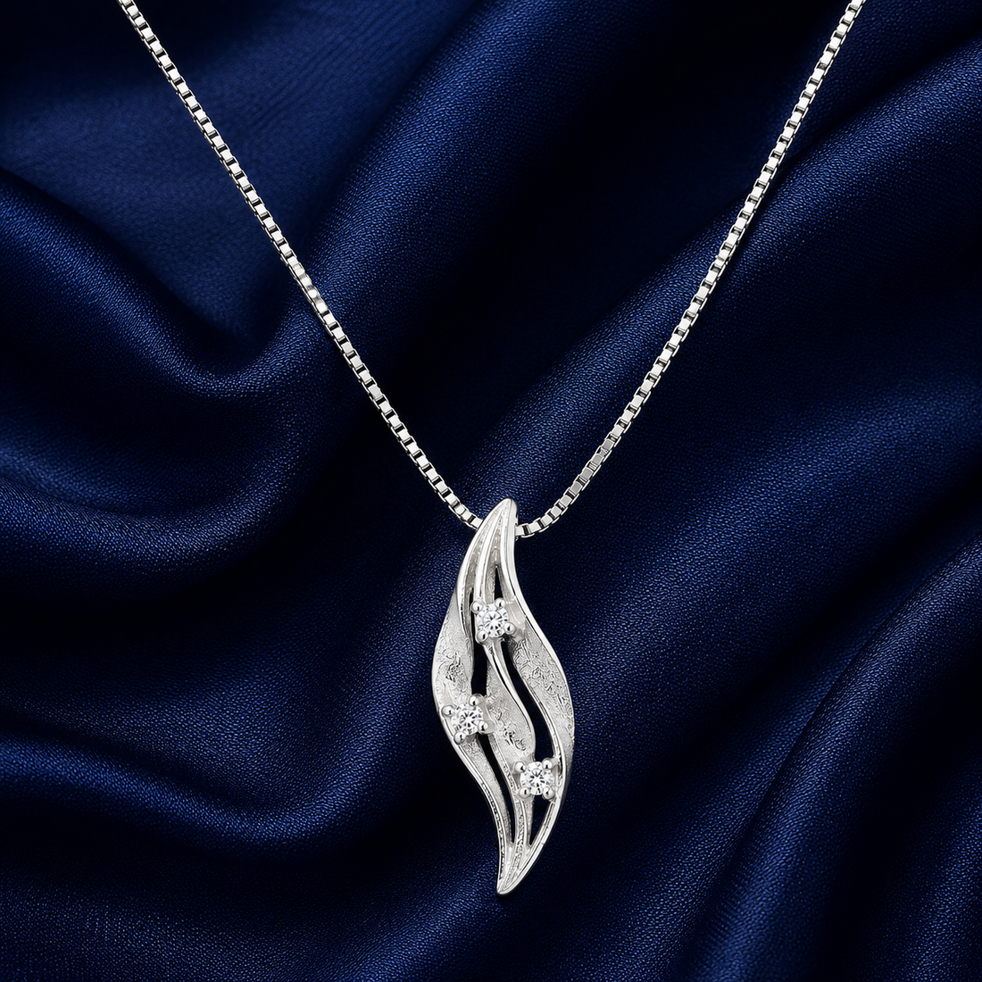 925 Sterling Silver White Leaf Drop Pendant Necklace - Silver Finish - alternate view