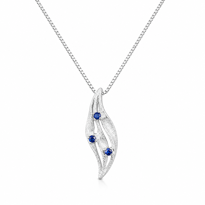 925 Sterling Silver Blue Leaf Drop Pendant Necklace - Silver Finish - front view