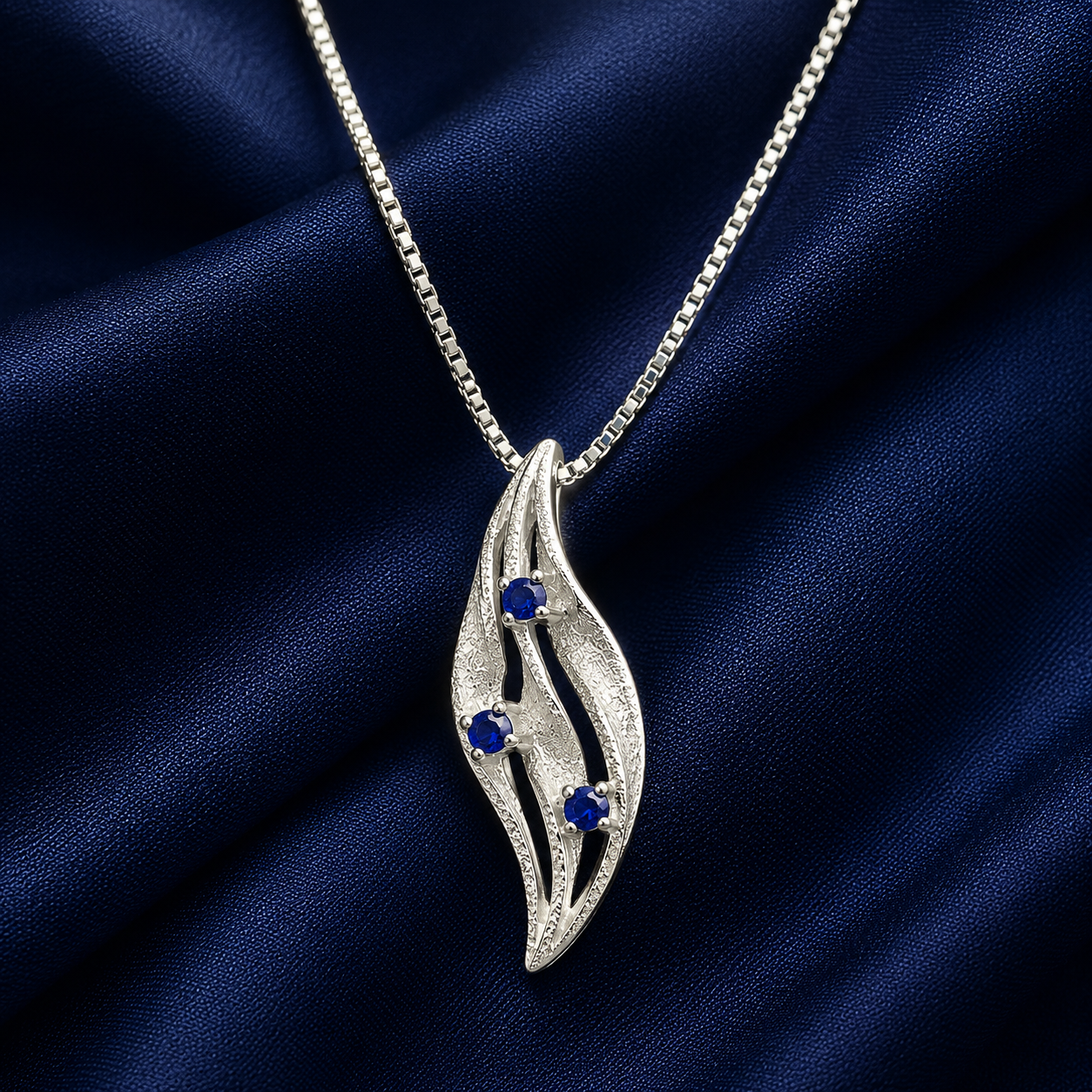 925 Sterling Silver Blue Leaf Drop Pendant Necklace - Silver Finish - alternate view