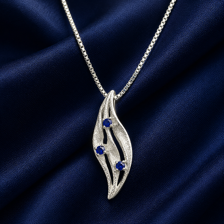 925 Sterling Silver Blue Leaf Drop Pendant Necklace - Silver Finish - alternate view