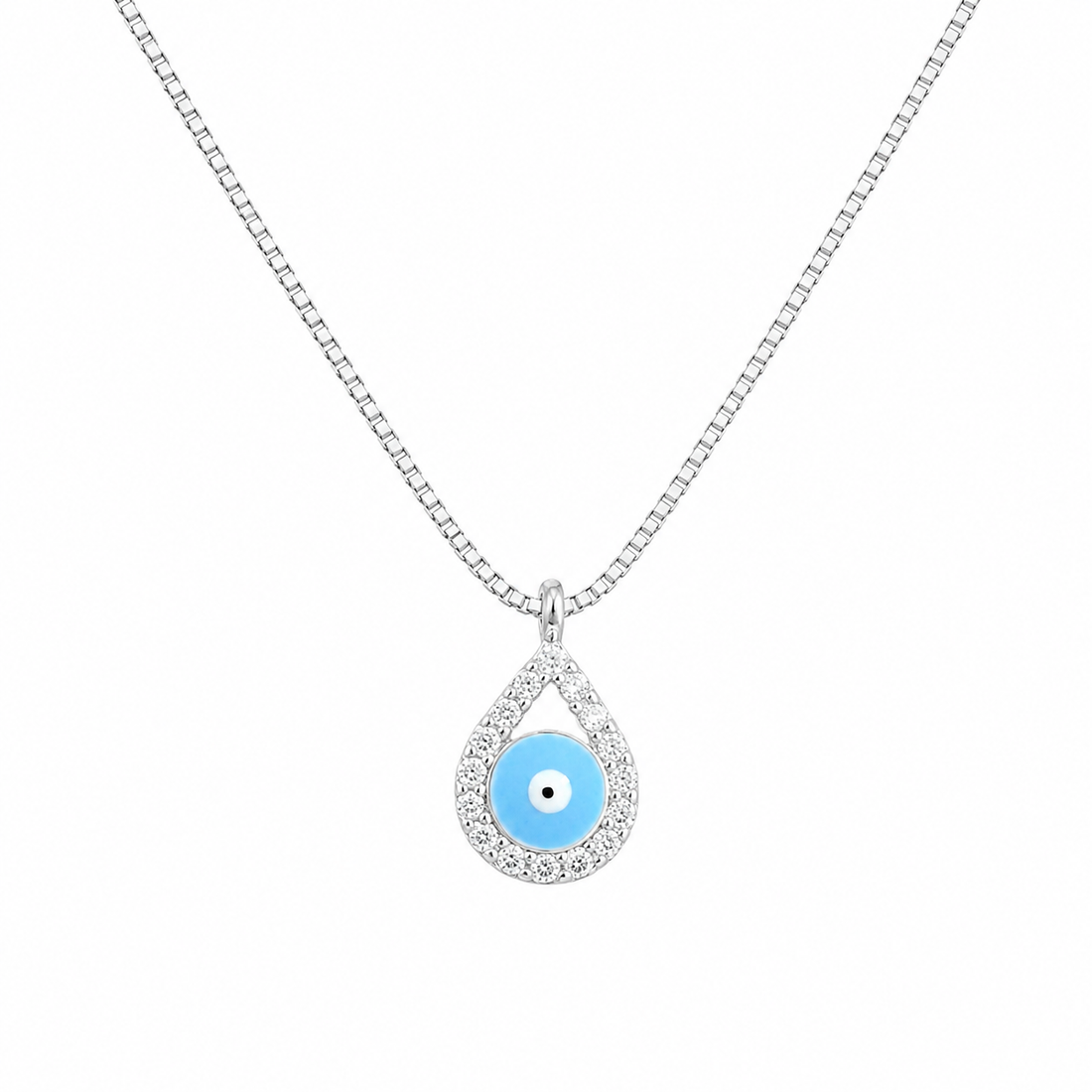 925 Sterling Silver Turquoise Round Drop Pendant Necklace - Silver Finish - front view