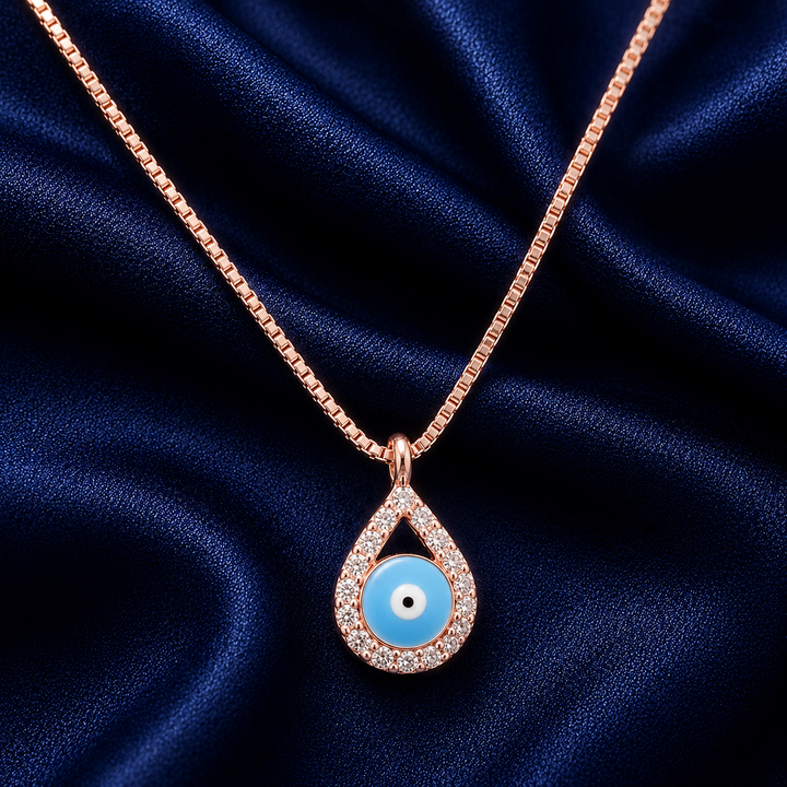 925 Sterling Silver Turquoise Round Drop Pendant Necklace - Rose Gold Finish - front view