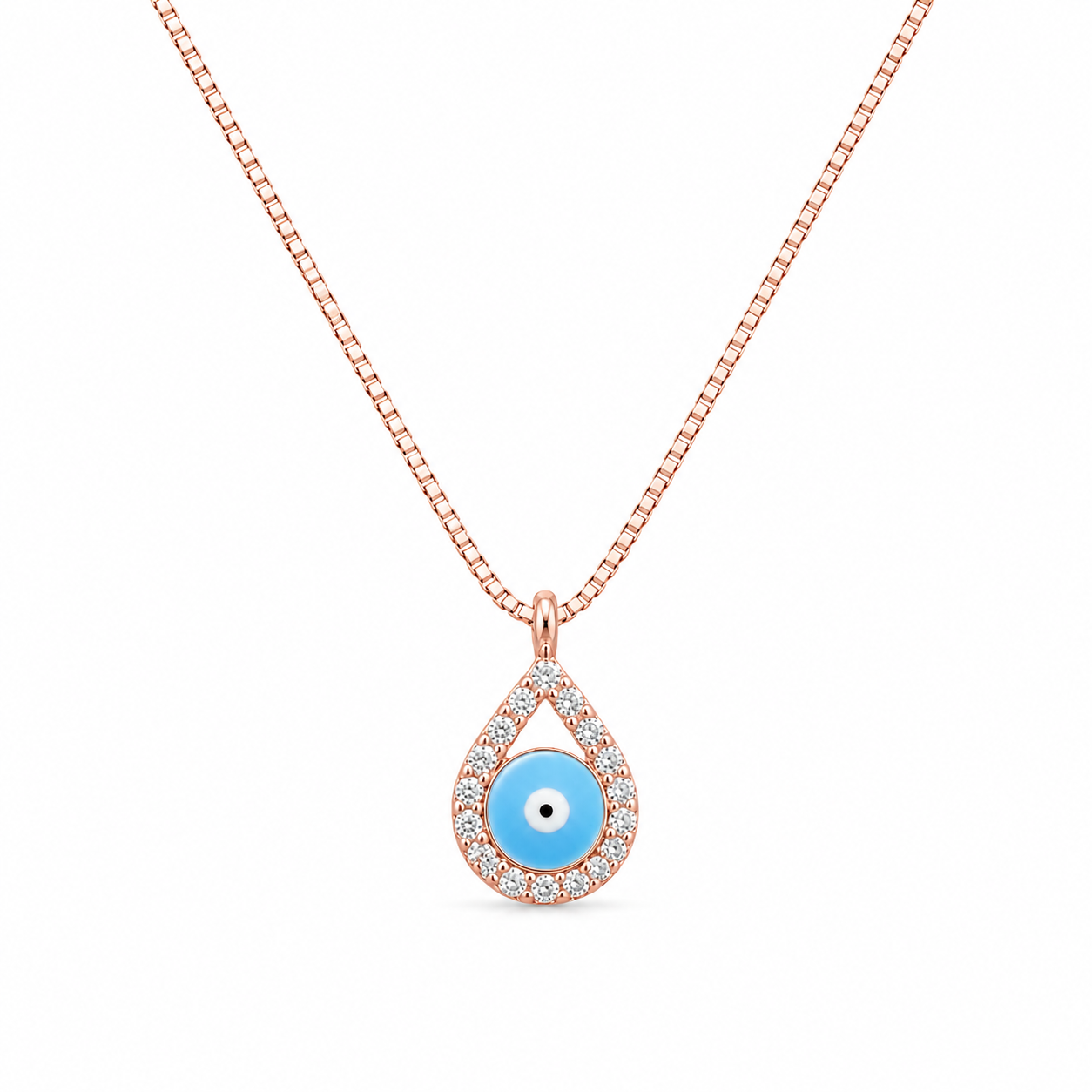 925 Sterling Silver Turquoise Round Drop Pendant Necklace - Rose Gold Finish - alternate view