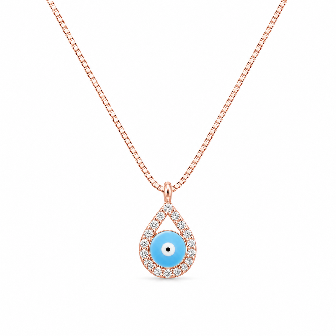 925 Sterling Silver Turquoise Round Drop Pendant Necklace - Rose Gold Finish - alternate view