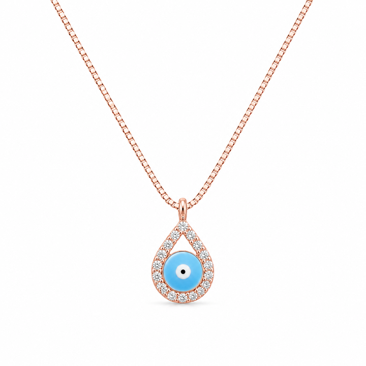 925 Sterling Silver Turquoise Round Drop Pendant Necklace - Rose Gold Finish - alternate view