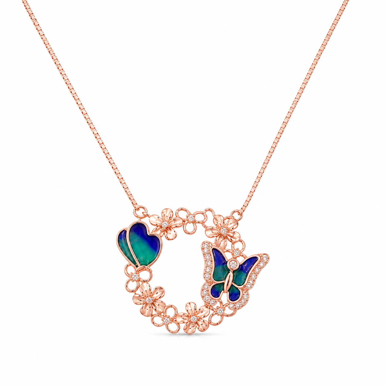 925 Sterling Silver Fan & Crescent Accent Pendant Necklace - Rose Gold Finish - alternate view