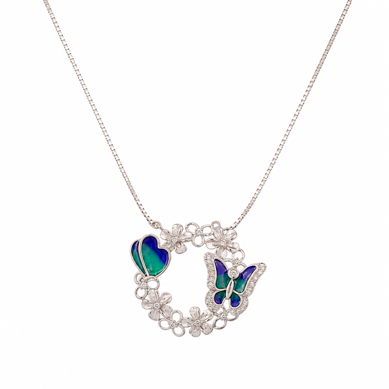 925 Sterling Silver Fan & Crescent Accent Pendant Necklace - Silver Finish - front view