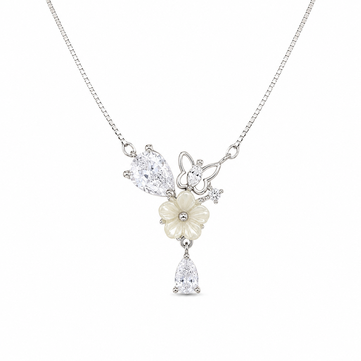 925 Sterling Silver Angel Wing Drop Pendant Necklace - Silver Finish - front view