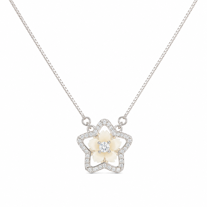 925 Sterling Silver Flower Outline Pendant Necklace - Silver Finish - front view
