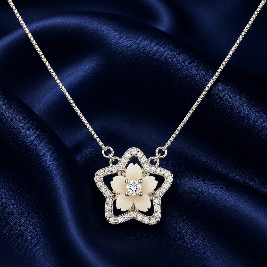 925 Sterling Silver Flower Outline Pendant Necklace - Silver Finish - alternate view