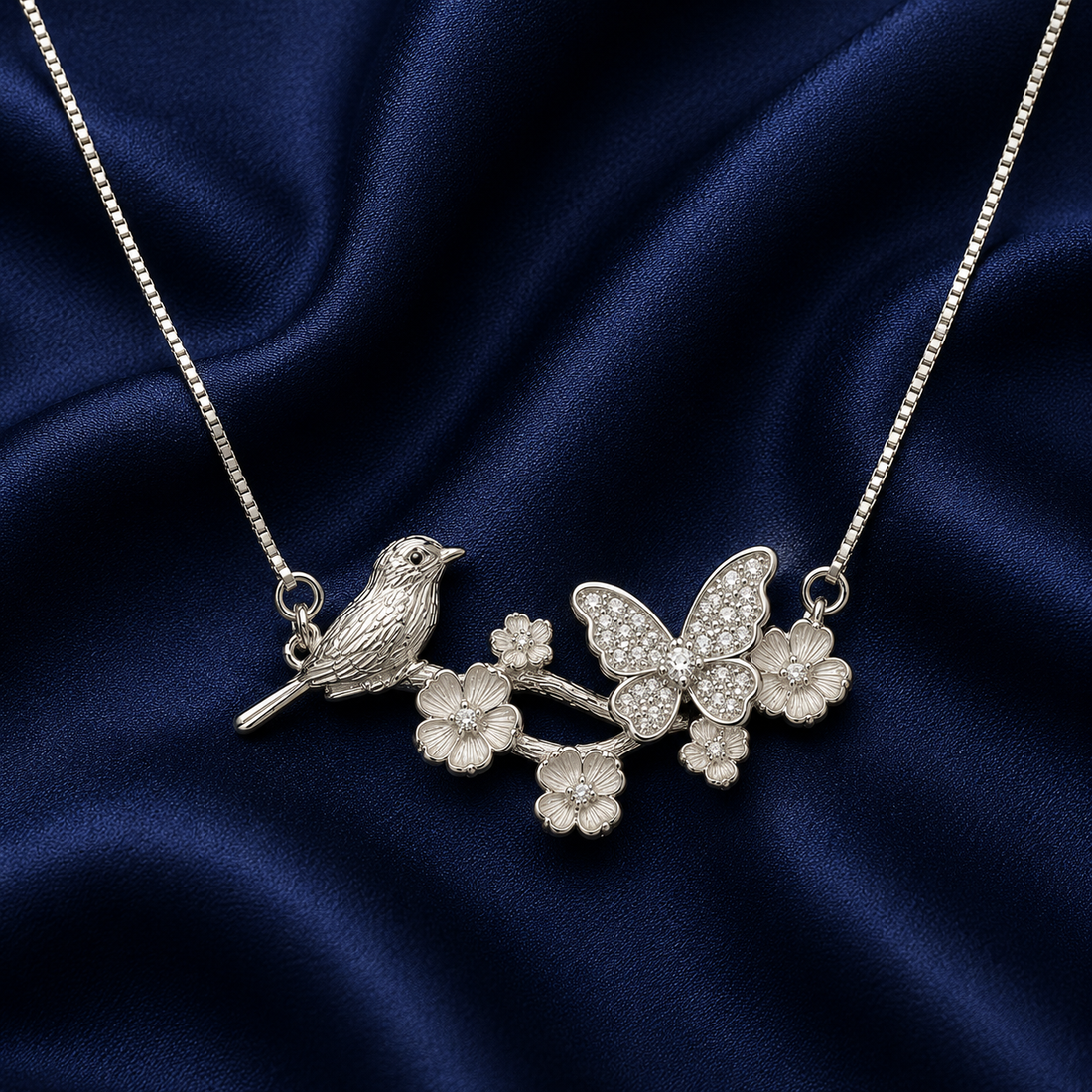 925 Sterling Silver Floral Branch Pendant Necklace - Silver Finish - alternate view