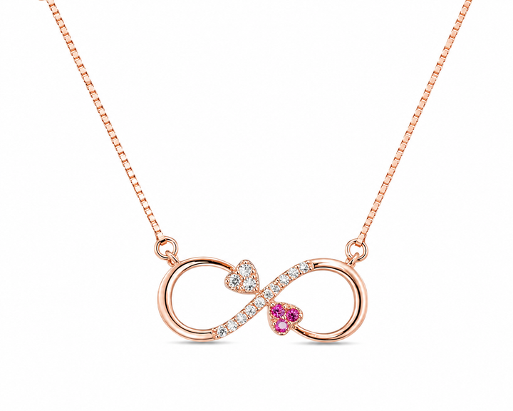 925 Sterling Silver Pink Infinity Pendant Necklace - Rose Gold Finish - front view