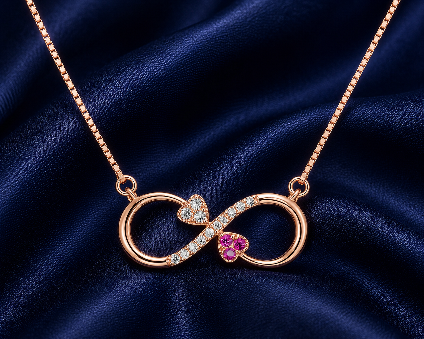 925 Sterling Silver Pink Infinity Pendant Necklace - Rose Gold Finish - alternate view
