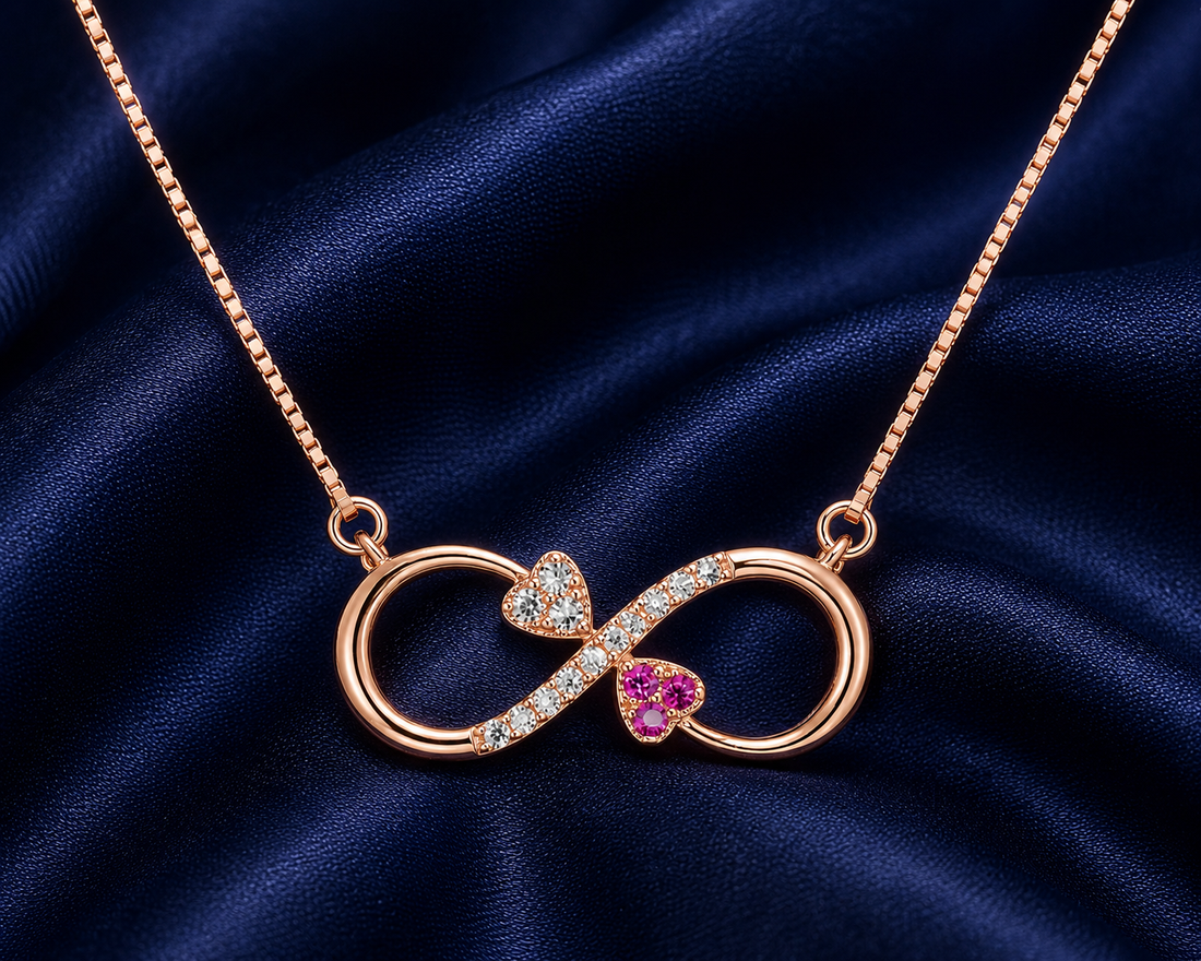 925 Sterling Silver Pink Infinity Pendant Necklace - Rose Gold Finish - alternate view