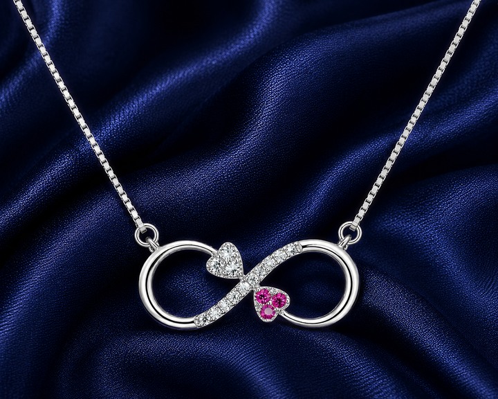 925 Sterling Silver Pink Infinity Pendant Necklace - Silver Finish - front view